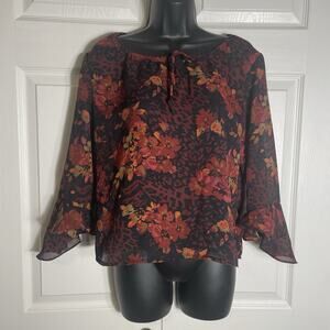 Vintage Y2K Notations Shirt Women Petite Large Black Red Floral Whimsigoth Fairy